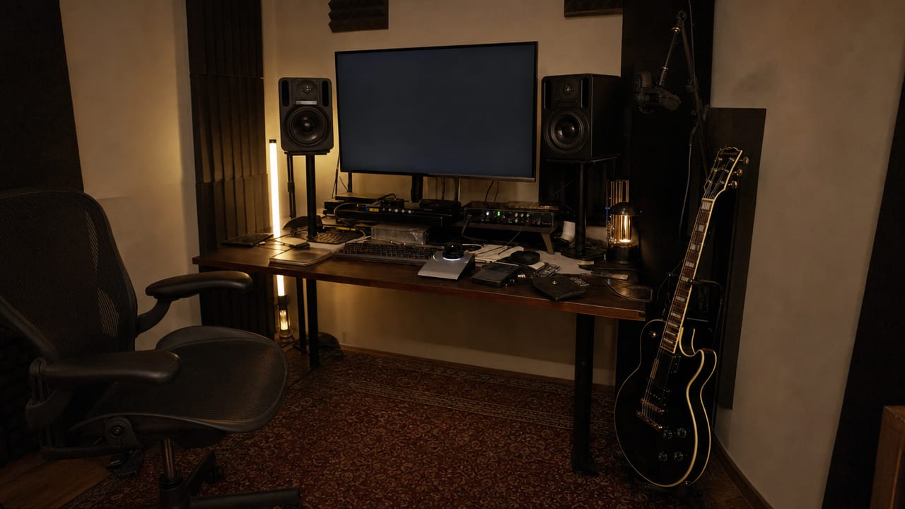 An empty small home recording studio